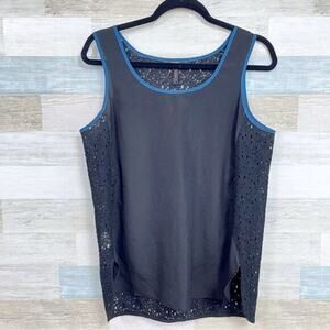 BCBG PARIS Lace Tipped Tank Top Black Blue Womens Medium